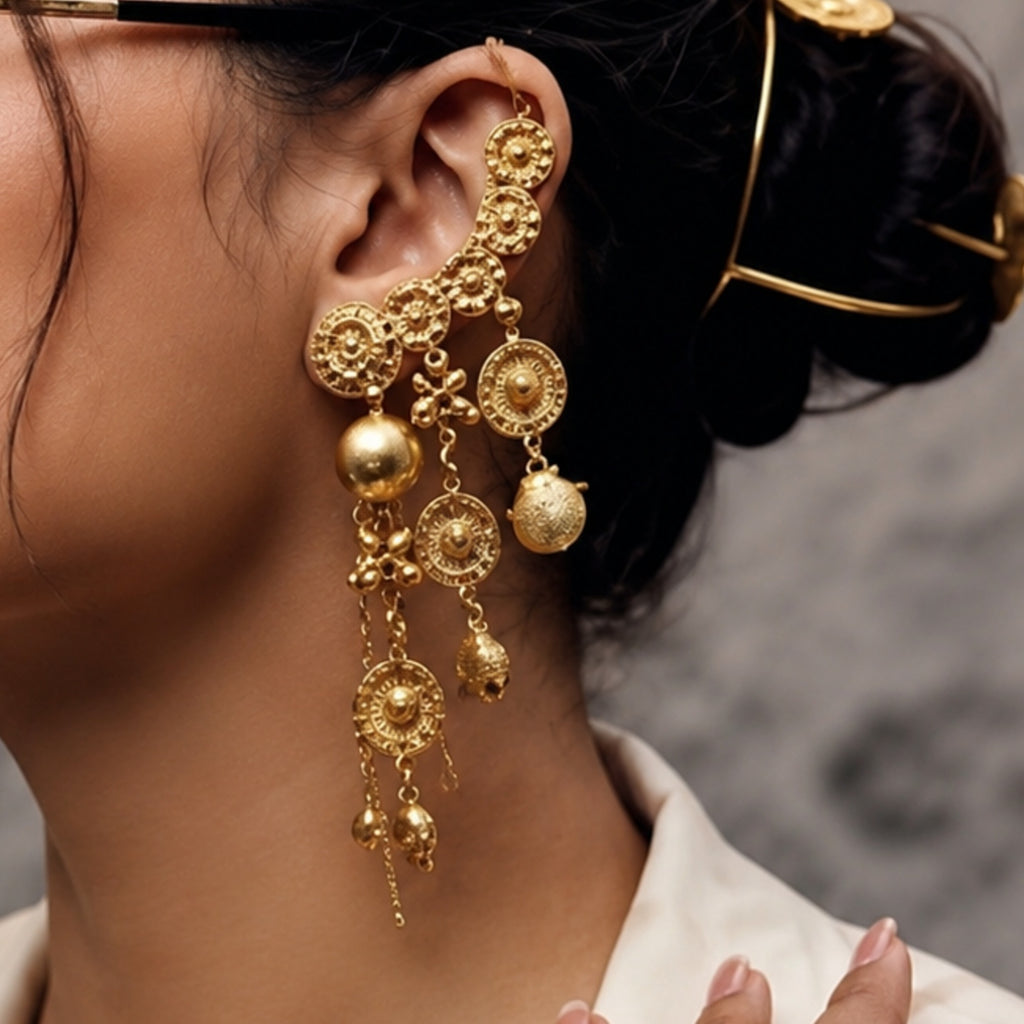 The Mashooka Earrings - 18 Kt Gold Plated Light weight - Dangling Ear Cuffs - Look Fabulous Everyday