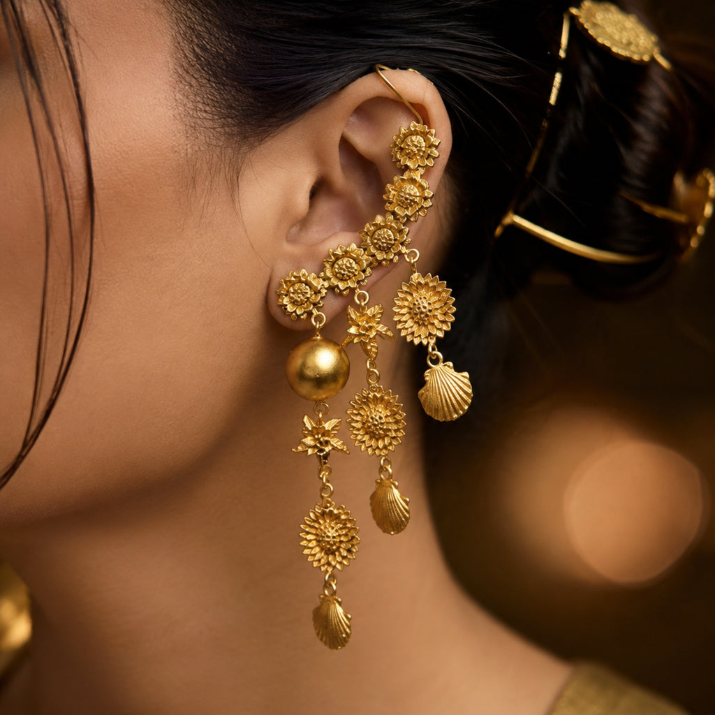 The Mashooka Earrings - 18 Kt Gold Plated Light weight - Dangling Ear Cuffs - Look Fabulous Everyday