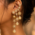 The Mashooka Earrings - 18 Kt Gold Plated Light weight - Dangling Ear Cuffs - Look Fabulous Everyday