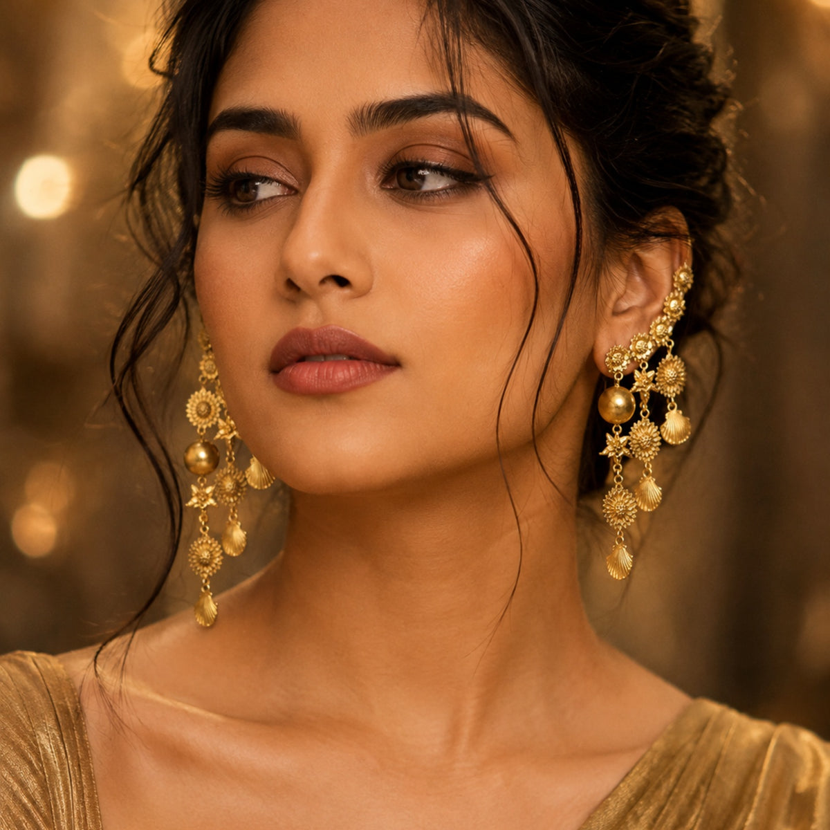 The Mashooka Earrings - 18 Kt Gold Plated Light weight - Dangling Ear Cuffs - Look Fabulous Everyday