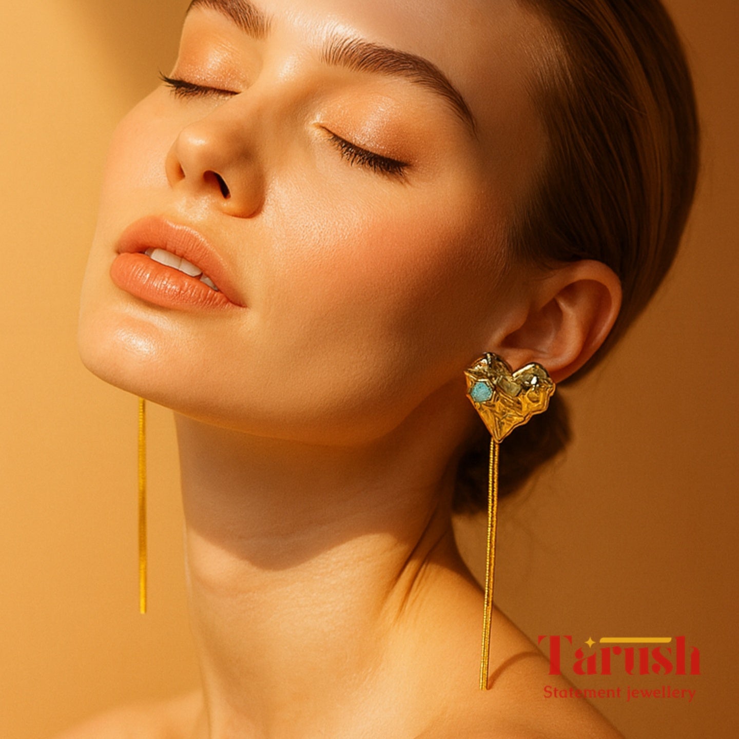 18 Kt Gold Plated Heart earring Semi Precious stone