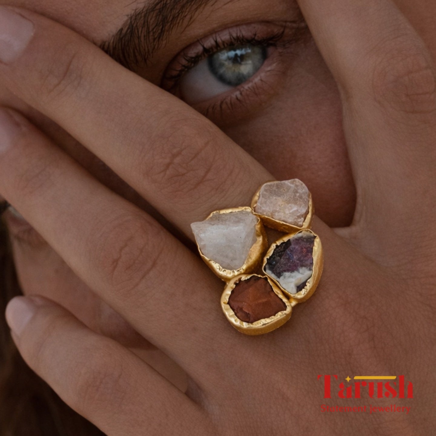 18 Kt Gold Plated druzy stone big ring Semi Precious stone