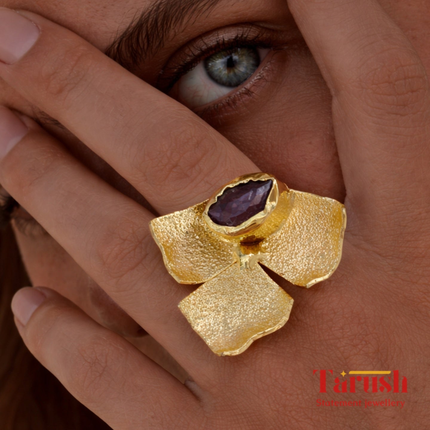 18 Kt Gold Plated Black druzy ring Semi Precious stone