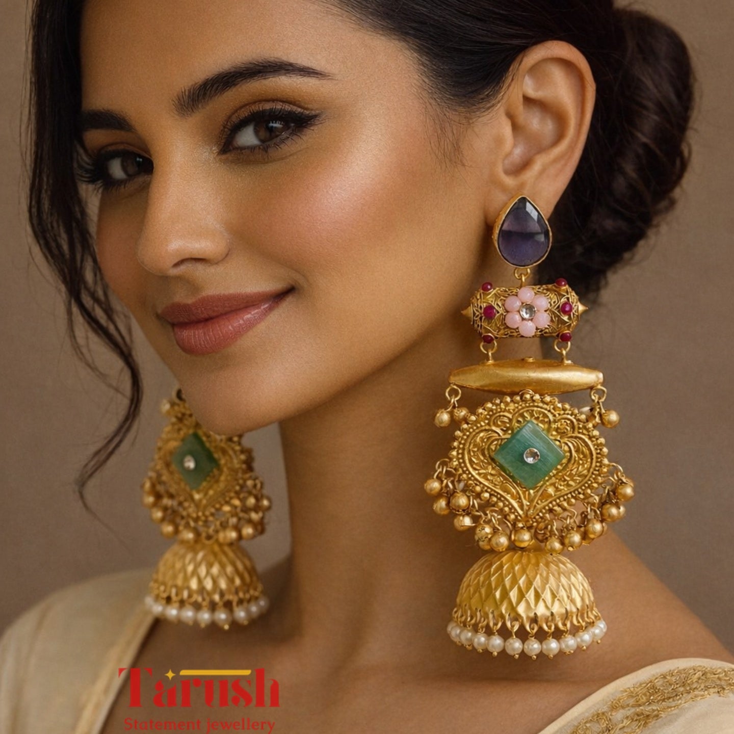 18 Kt Gold Plated - Kashmiri Jhumka Blue and Green - Perfect for Your Festive Wear - Very Light Weight