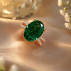 Emerald Green Crystal Statement Ring | Stainless Steel Anti Tarnish Adjustable Ring