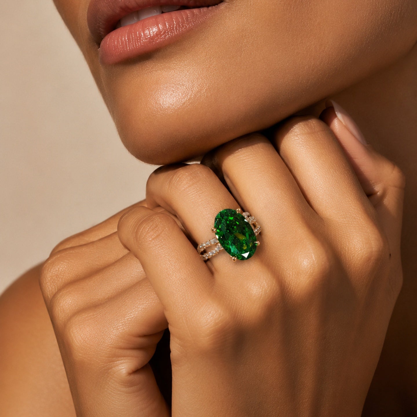 Emerald Green Crystal Statement Ring | Stainless Steel Anti Tarnish Adjustable Ring