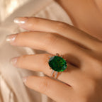 Emerald Green Crystal Statement Ring | Stainless Steel Anti Tarnish Adjustable Ring