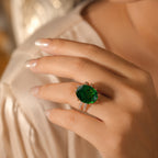 Emerald Green Crystal Statement Ring | Stainless Steel Anti Tarnish Adjustable Ring