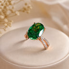 Emerald Green Crystal Statement Ring | Stainless Steel Anti Tarnish Adjustable Ring