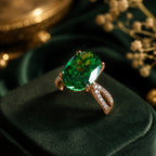 Emerald Green Crystal Statement Ring | Stainless Steel Anti Tarnish Adjustable Ring