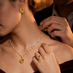 Yellow Diamond Look - Heart Jewelry Set | Stainless Steel Anti Tarnish Necklace, Earrings & Ring Set
