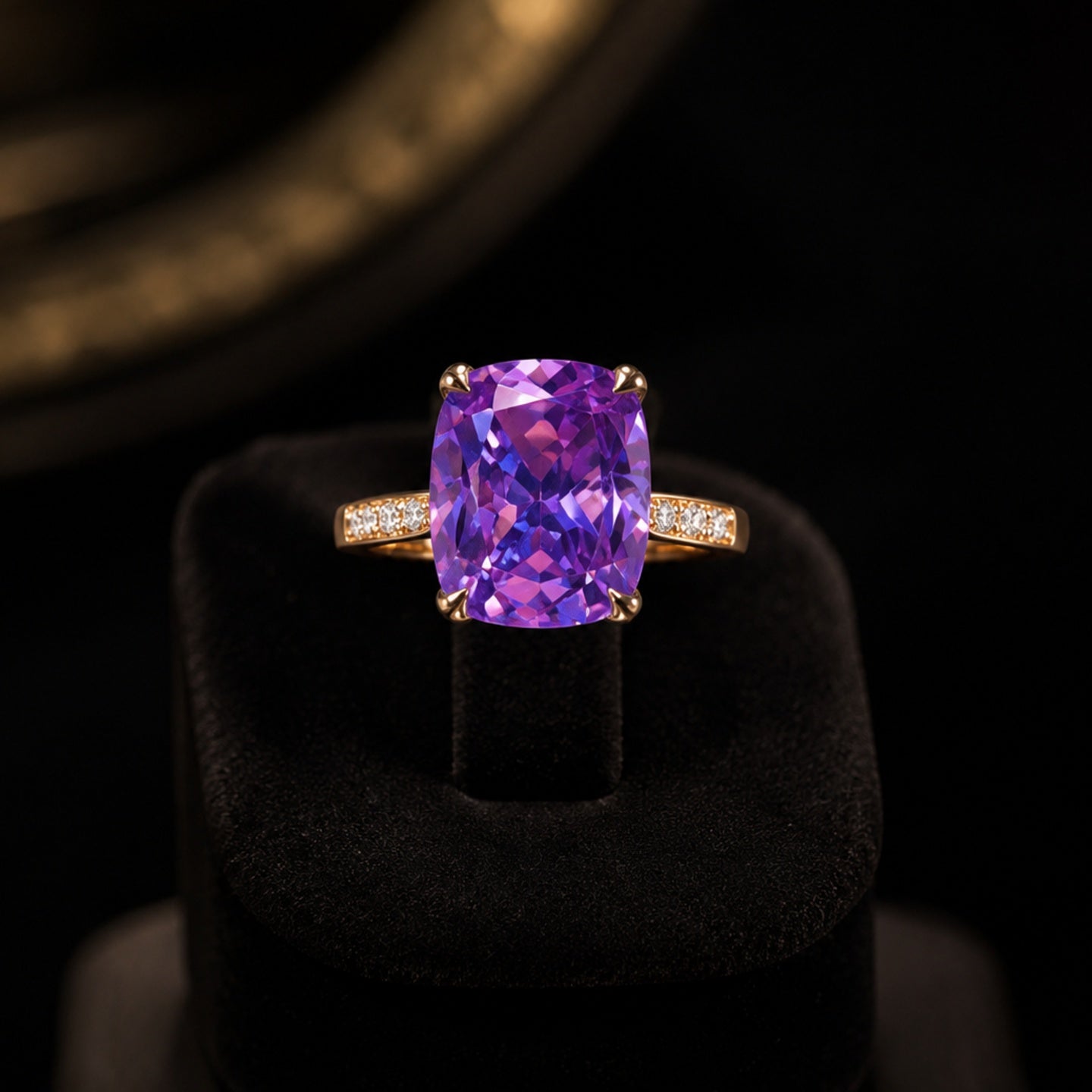 Purple Cushion Cut Diamond Look (AD) Ring | Stainless Steel Anti Tarnish Ring