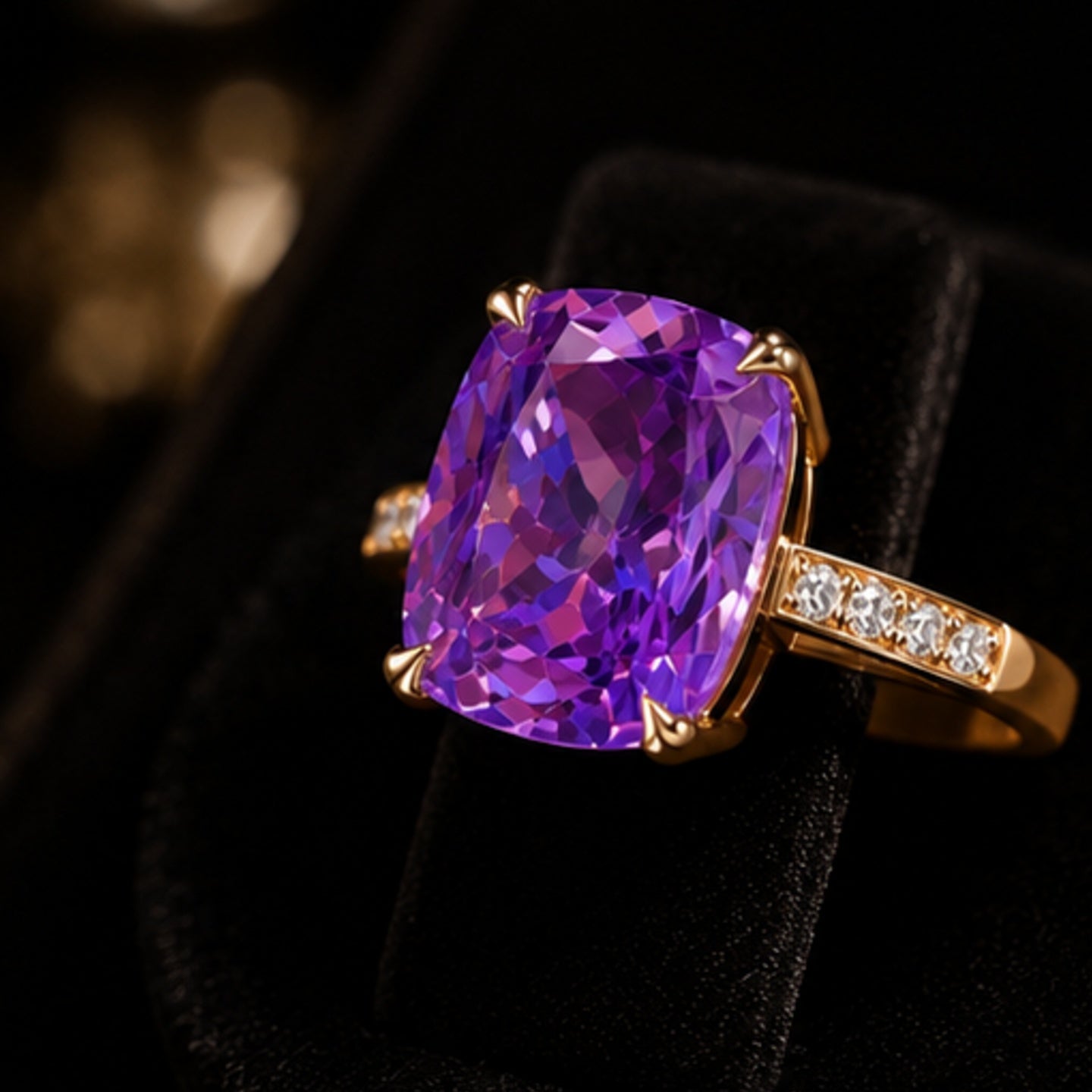 Purple Cushion Cut Diamond Look (AD) Ring | Stainless Steel Anti Tarnish Ring
