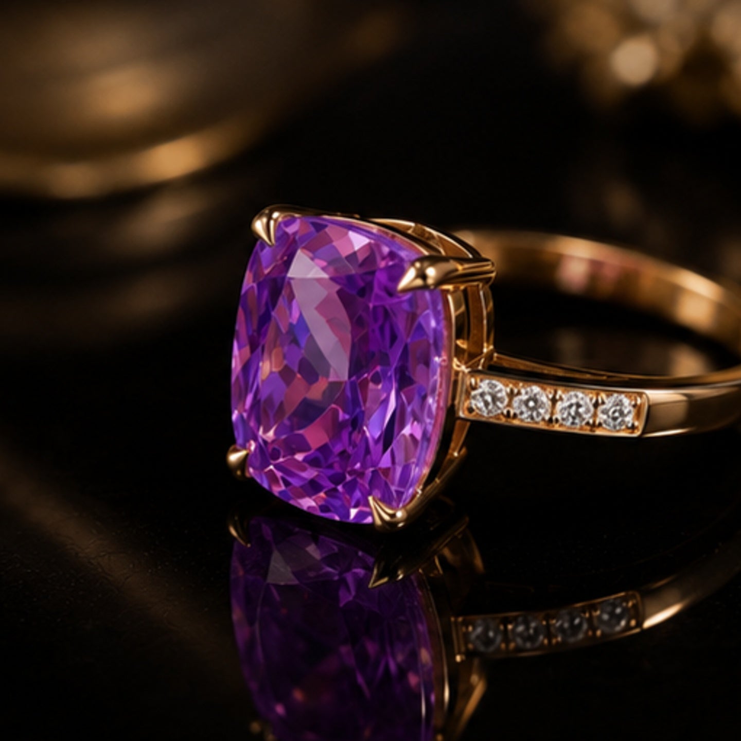 Purple Cushion Cut Diamond Look (AD) Ring | Stainless Steel Anti Tarnish Ring