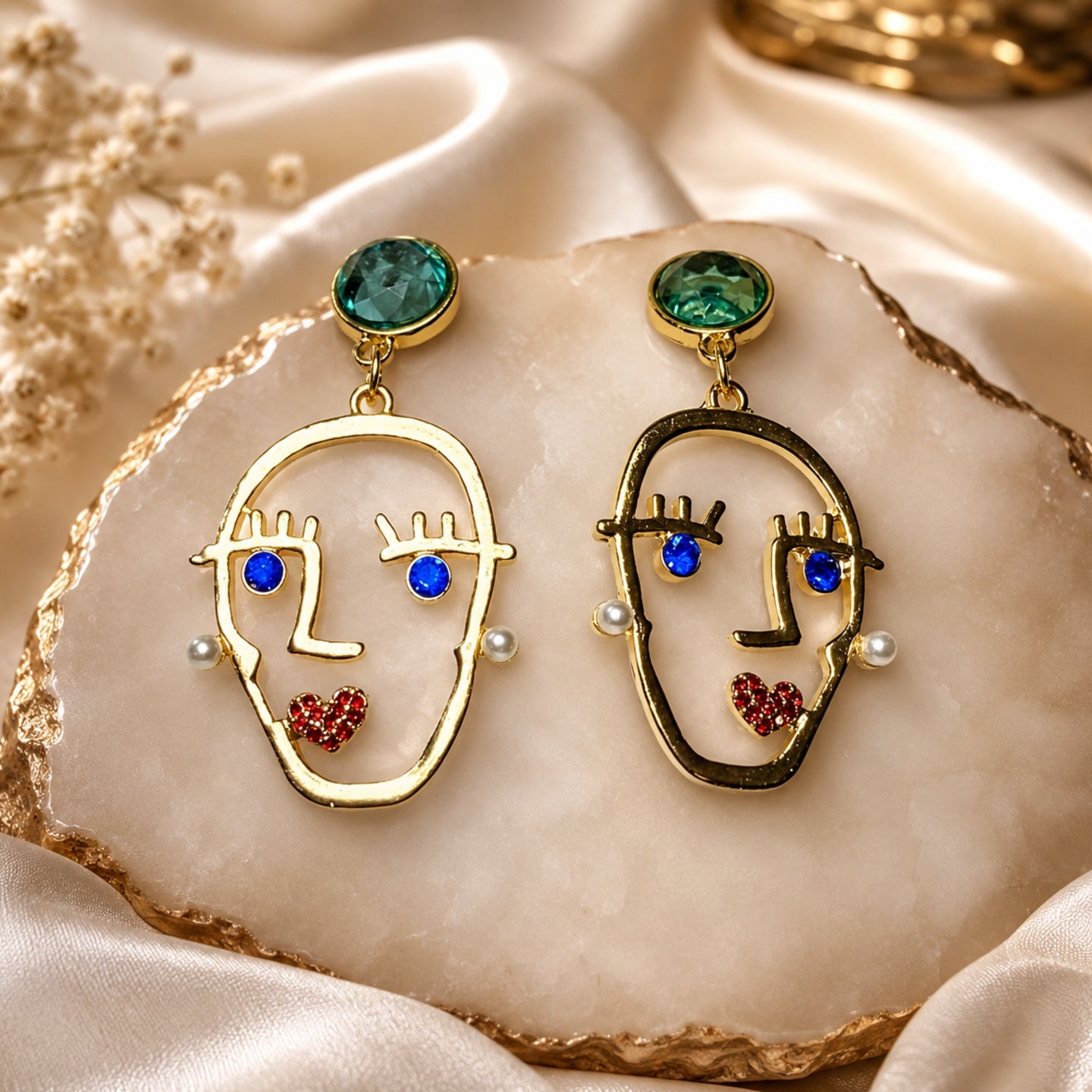 Abstract Face Drop Earrings | Stainless Steel Anti Tarnish Statement Earrings