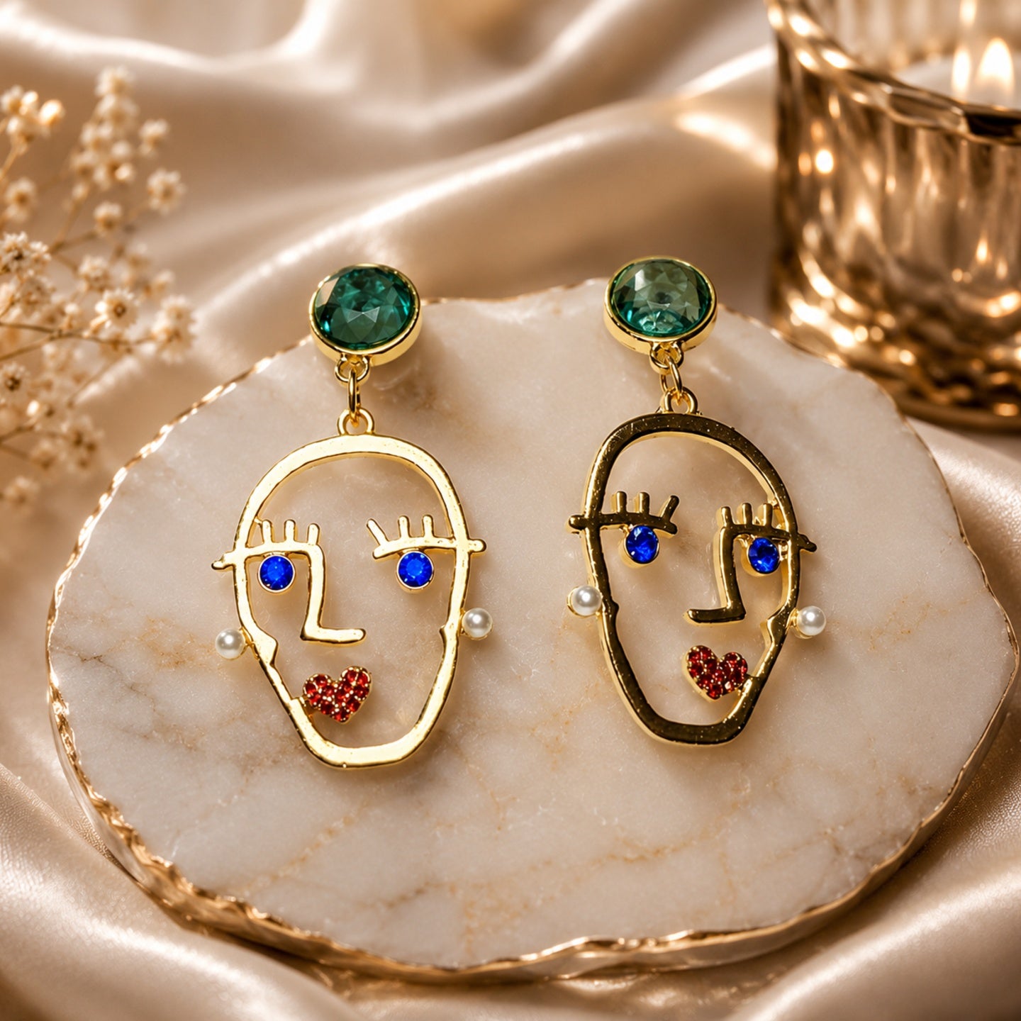 Abstract Face Drop Earrings | Stainless Steel Anti Tarnish Statement Earrings