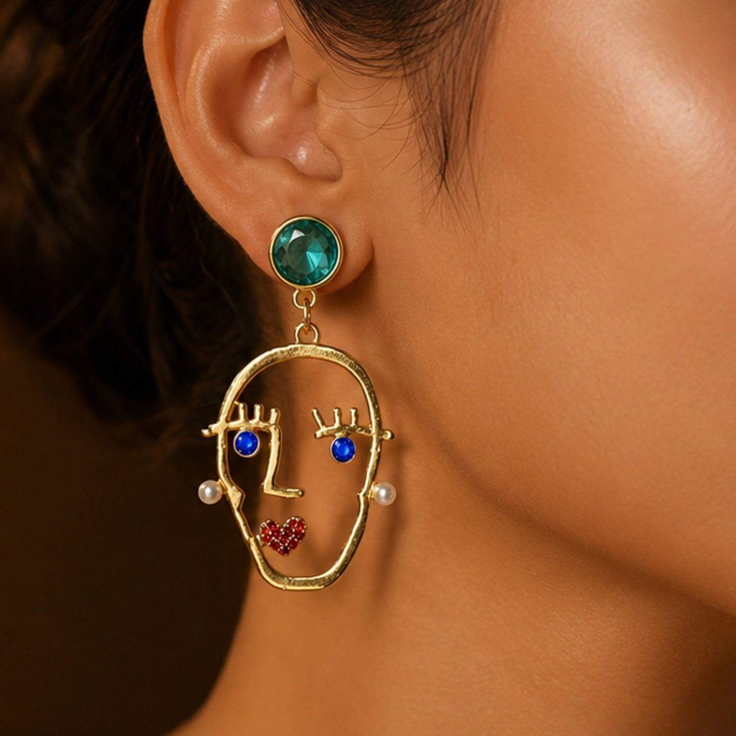 Abstract Face Drop Earrings | Stainless Steel Anti Tarnish Statement Earrings