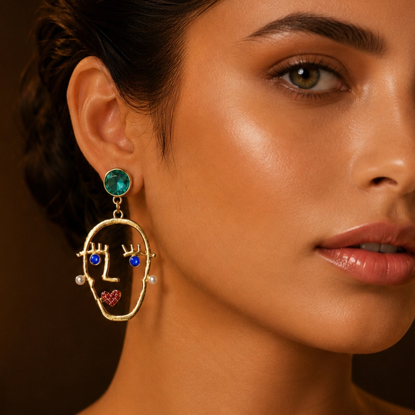 Abstract Face Drop Earrings | Stainless Steel Anti Tarnish Statement Earrings