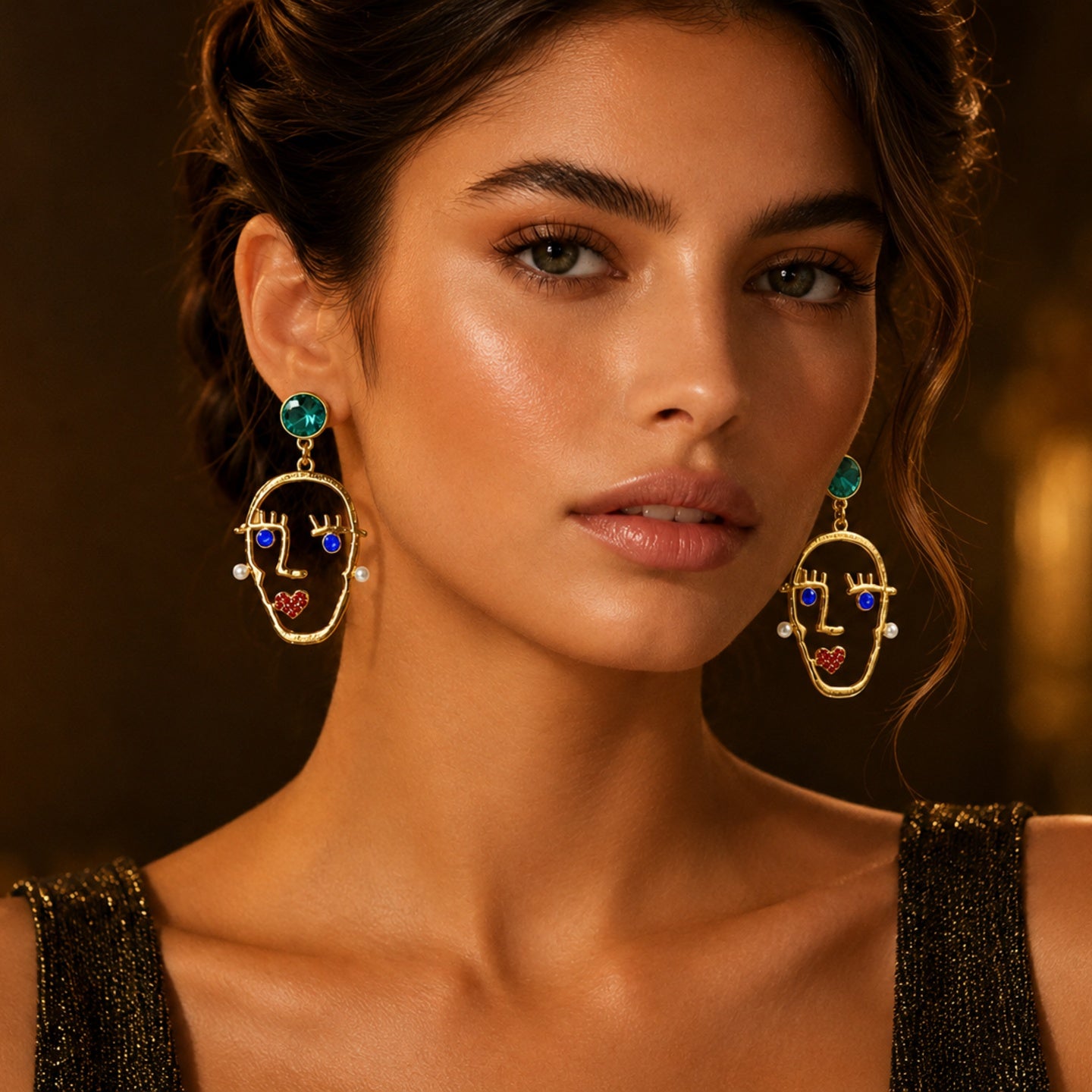 Abstract Face Drop Earrings | Stainless Steel Anti Tarnish Statement Earrings