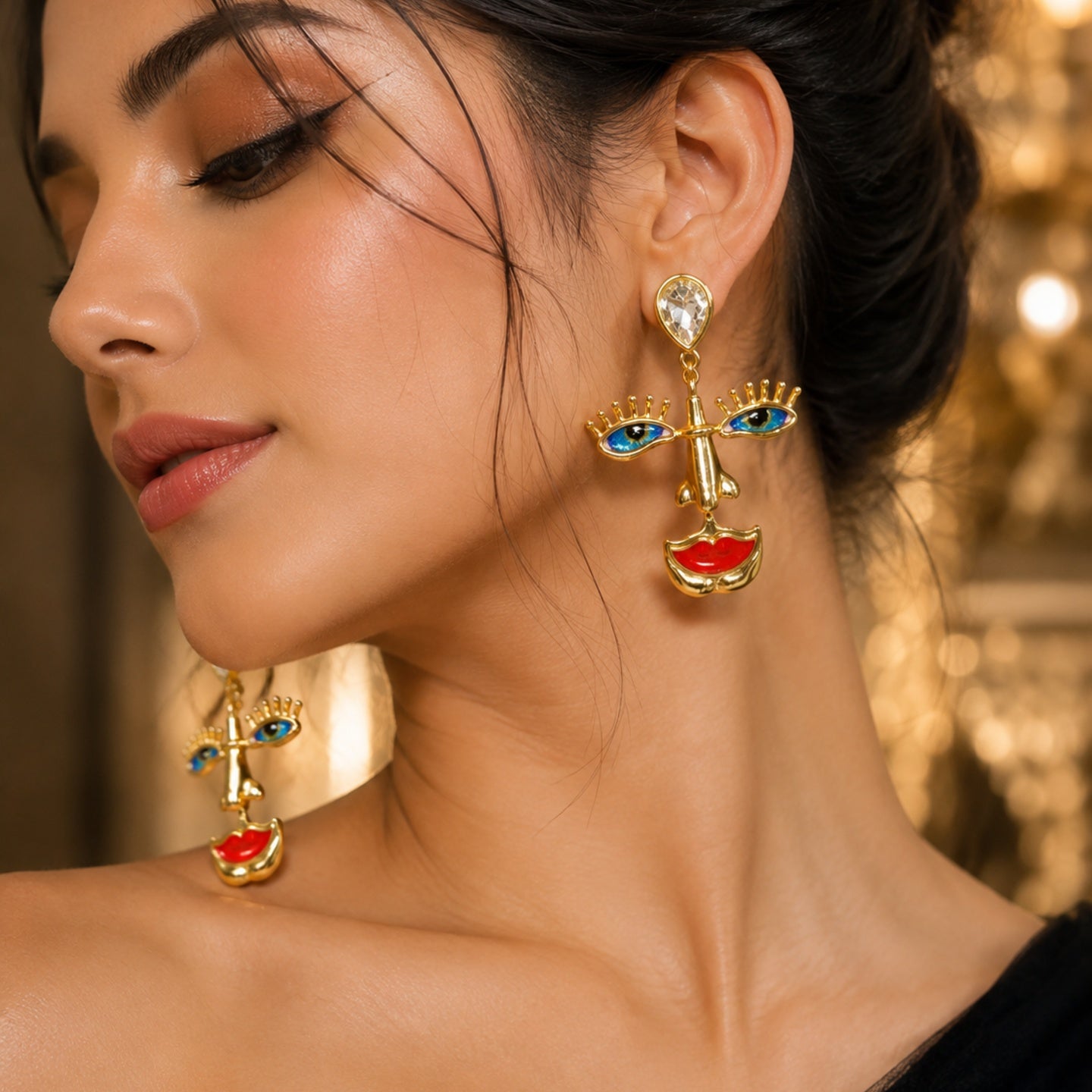 Abstract Face Statement Earrings | Stainless Steel Anti Tarnish Artistic Earrings for Women