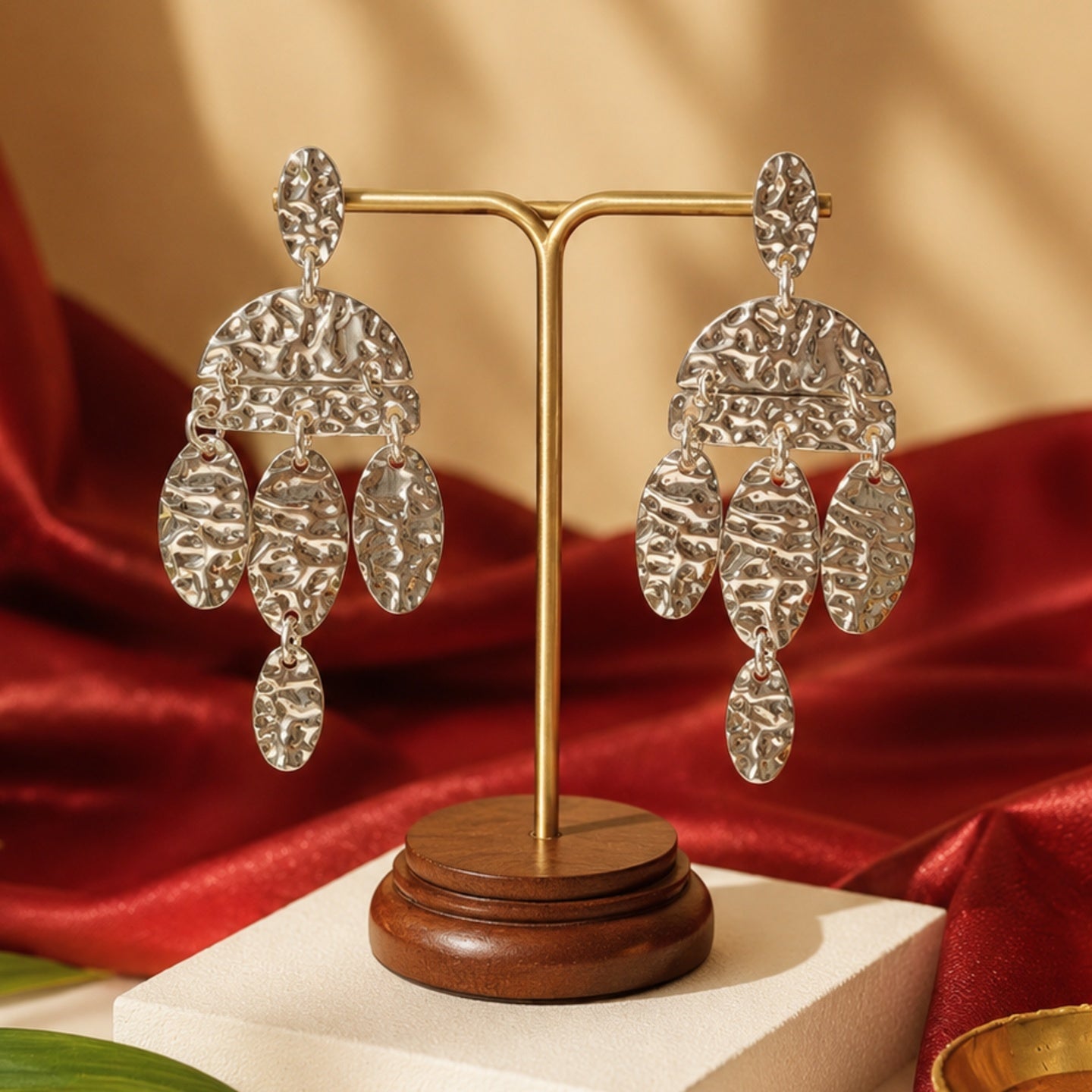 Textured Gold Chandelier Earrings | Stainless Steel Anti Tarnish Statement Earrings