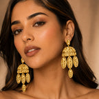 Textured Gold Chandelier Earrings | Stainless Steel Anti Tarnish Statement Earrings