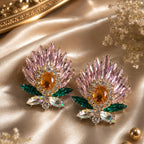 Crystal Floral Statement Earrings | Stainless Steel Anti Tarnish Earrings for Women