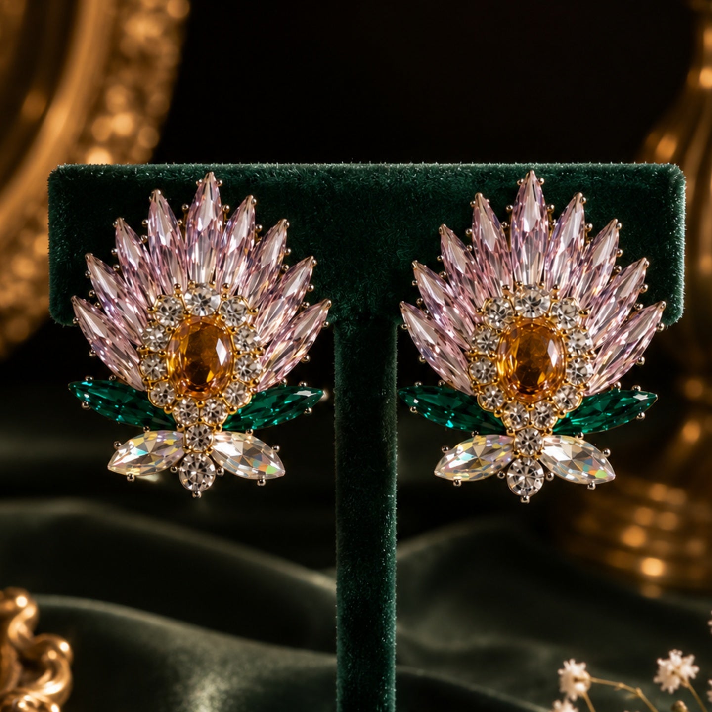 Crystal Floral Statement Earrings | Stainless Steel Anti Tarnish Earrings for Women