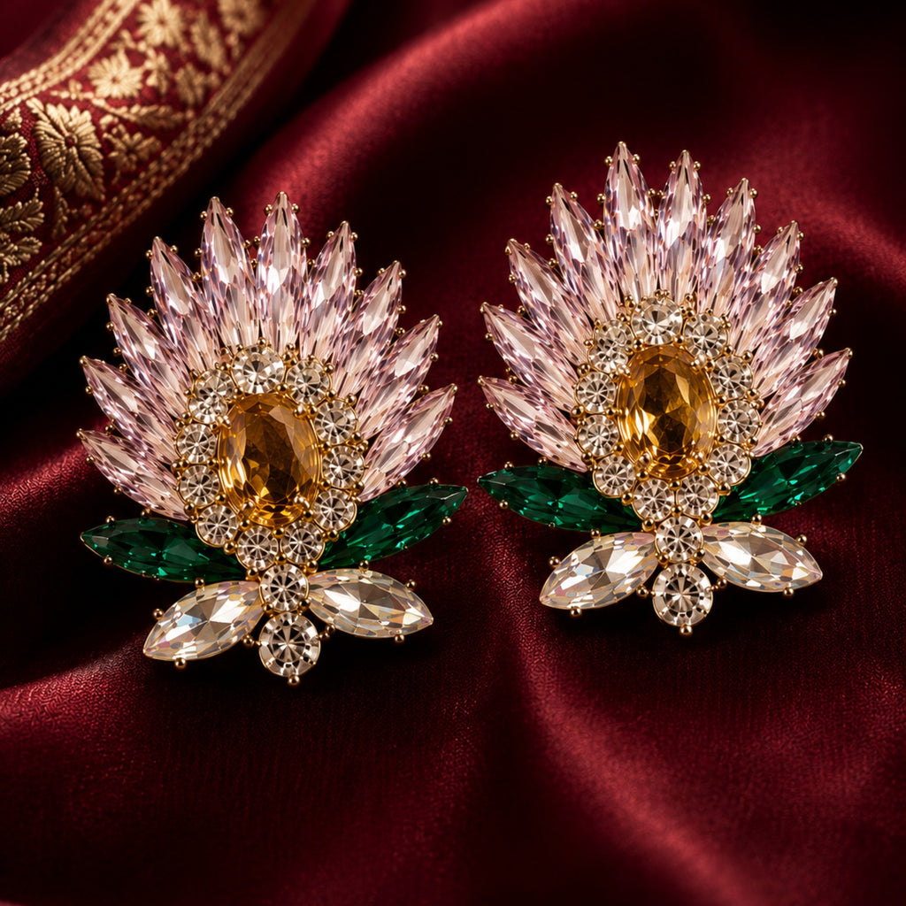 Crystal Floral Statement Earrings | Stainless Steel Anti Tarnish Earrings for Women