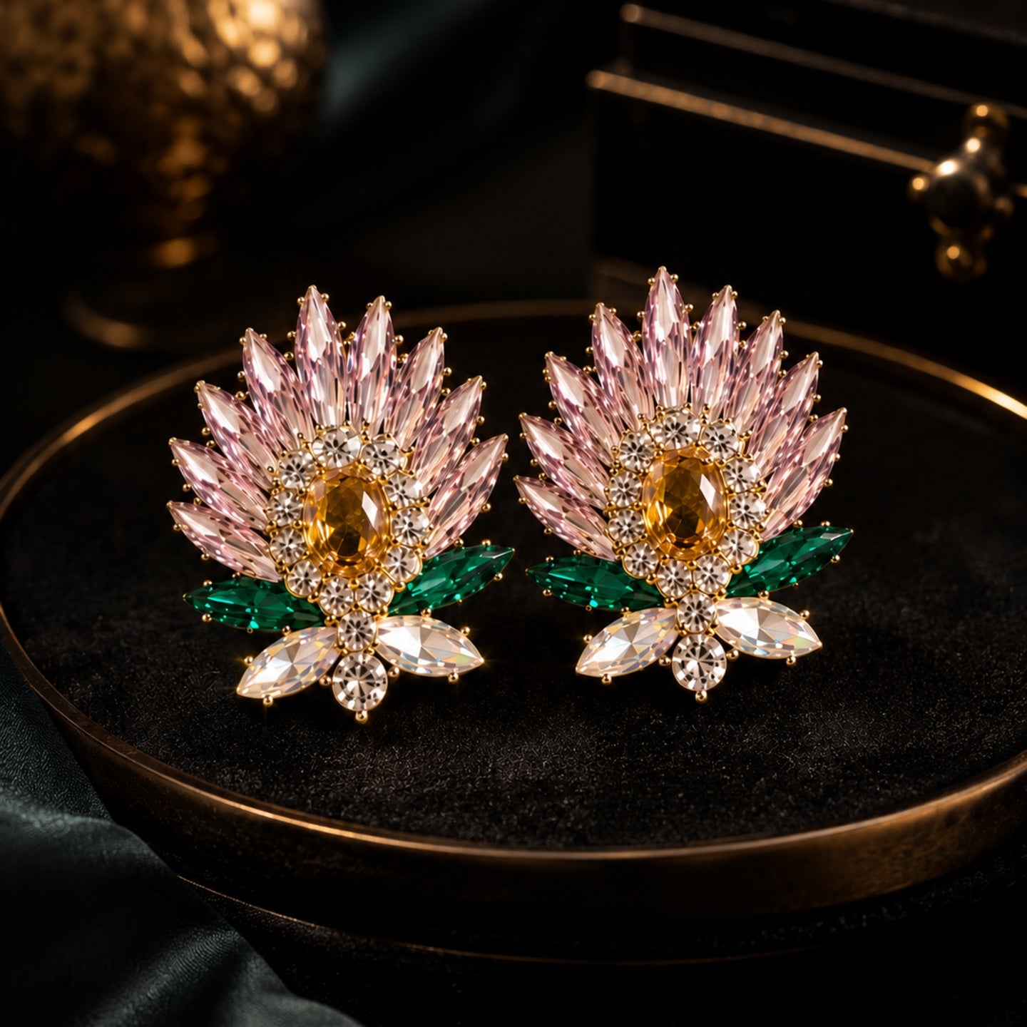Crystal Floral Statement Earrings | Stainless Steel Anti Tarnish Earrings for Women