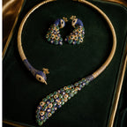 Royal Peacock Statement Jewelry Set | Nano setting Necklace, Earrings , bracelet & Adjustable Ring Set for Women