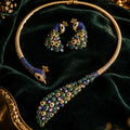 Royal Peacock Statement Jewelry Set | Nano setting Necklace, Earrings , bracelet & Adjustable Ring Set for Women