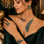Royal Peacock Statement Jewelry Set | Nano setting Necklace, Earrings , bracelet & Adjustable Ring Set for Women