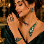 Royal Peacock Statement Jewelry Set | Nano setting Necklace, Earrings , bracelet & Adjustable Ring Set for Women