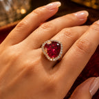 Ruby Red Heart Diamond Heart Cut Ring | Stainless Steel Anti Tarnish Ring for Women