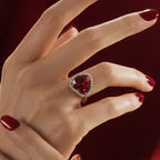 Ruby Red Heart Diamond Heart Cut Ring | Stainless Steel Anti Tarnish Ring for Women