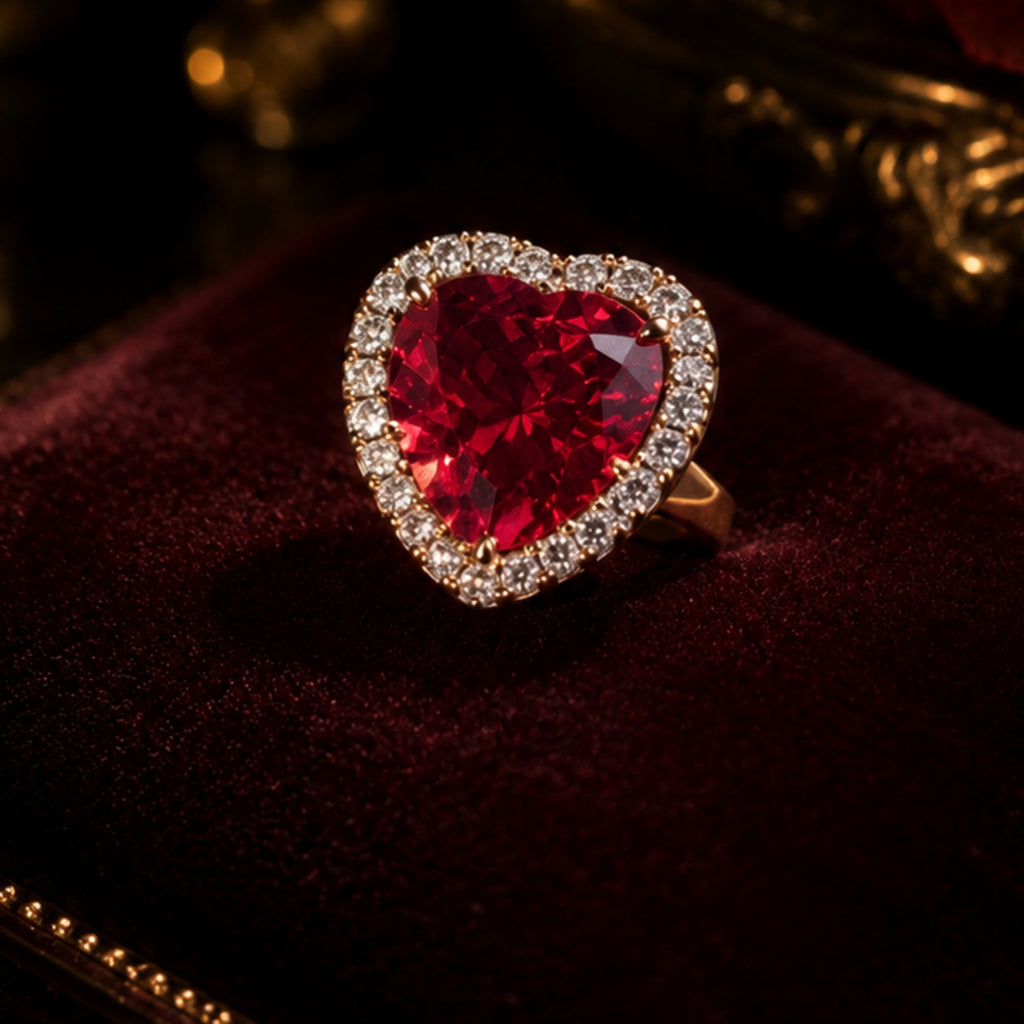 Ruby Red Heart Diamond Heart Cut Ring | Stainless Steel Anti Tarnish Ring for Women