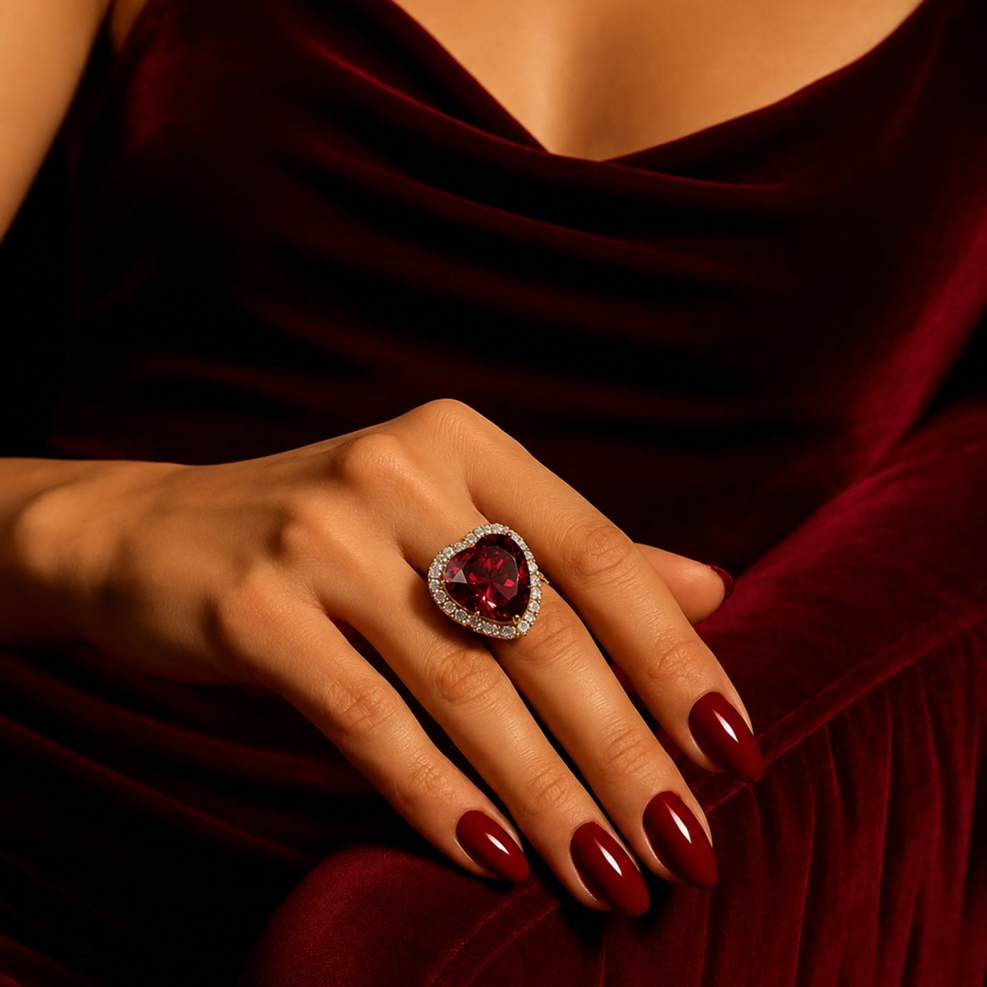 Ruby Red Heart Diamond Heart Cut Ring | Stainless Steel Anti Tarnish Ring for Women