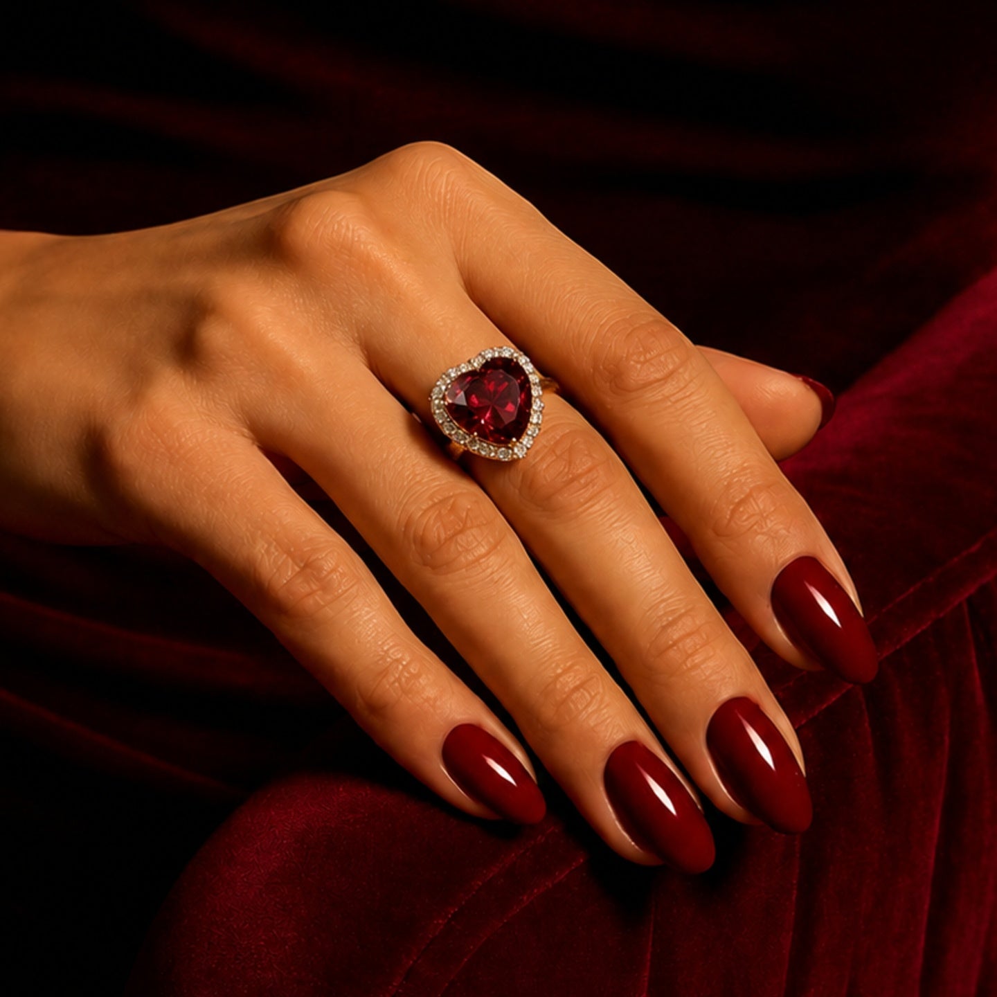 Ruby Red Heart Diamond Heart Cut Ring | Stainless Steel Anti Tarnish Ring for Women