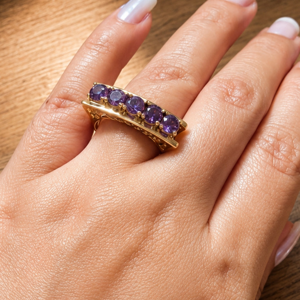 Purple Crystal Band Ring | Stainless Steel Anti Tarnish Ring for Women