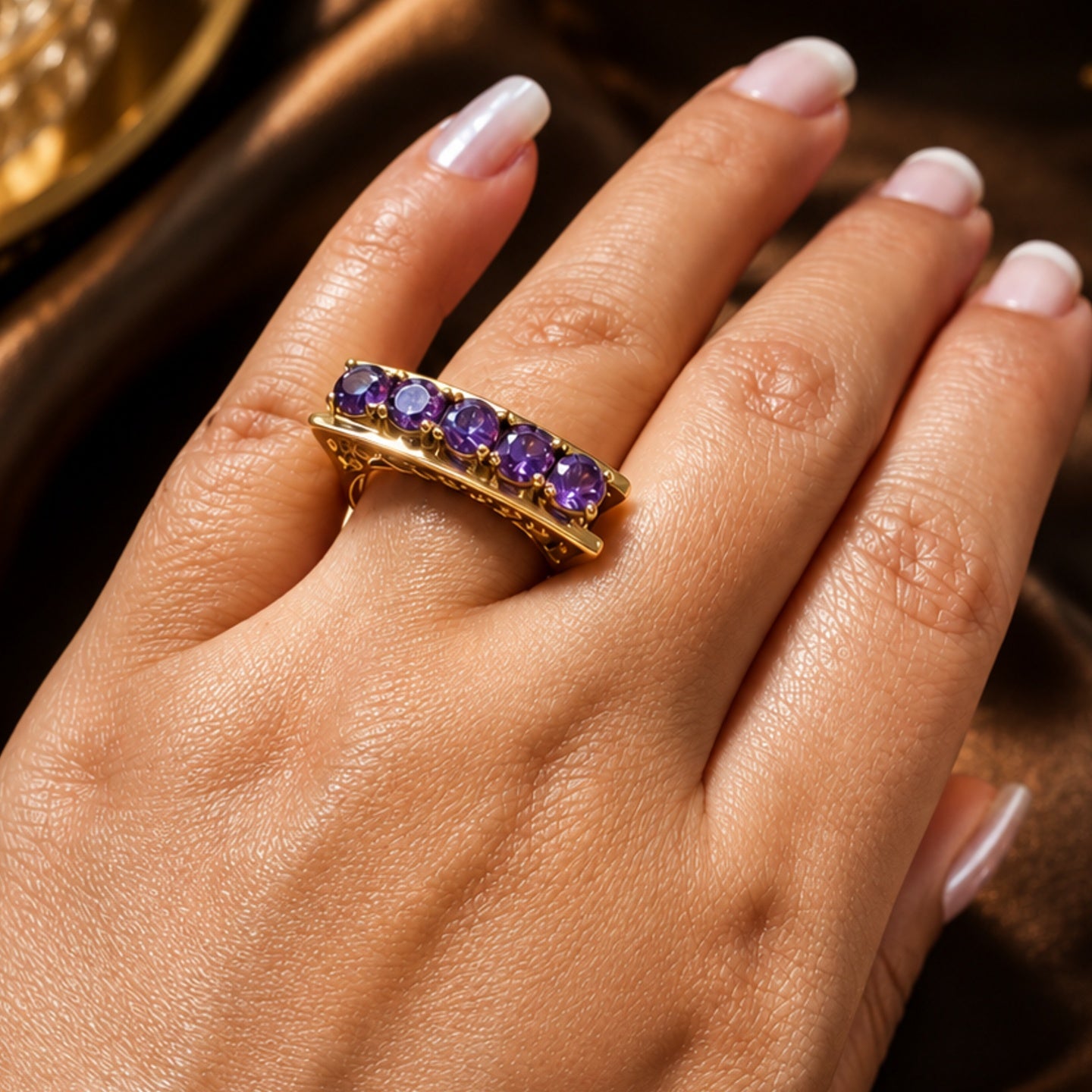 Purple Crystal Band Ring | Stainless Steel Anti Tarnish Ring for Women