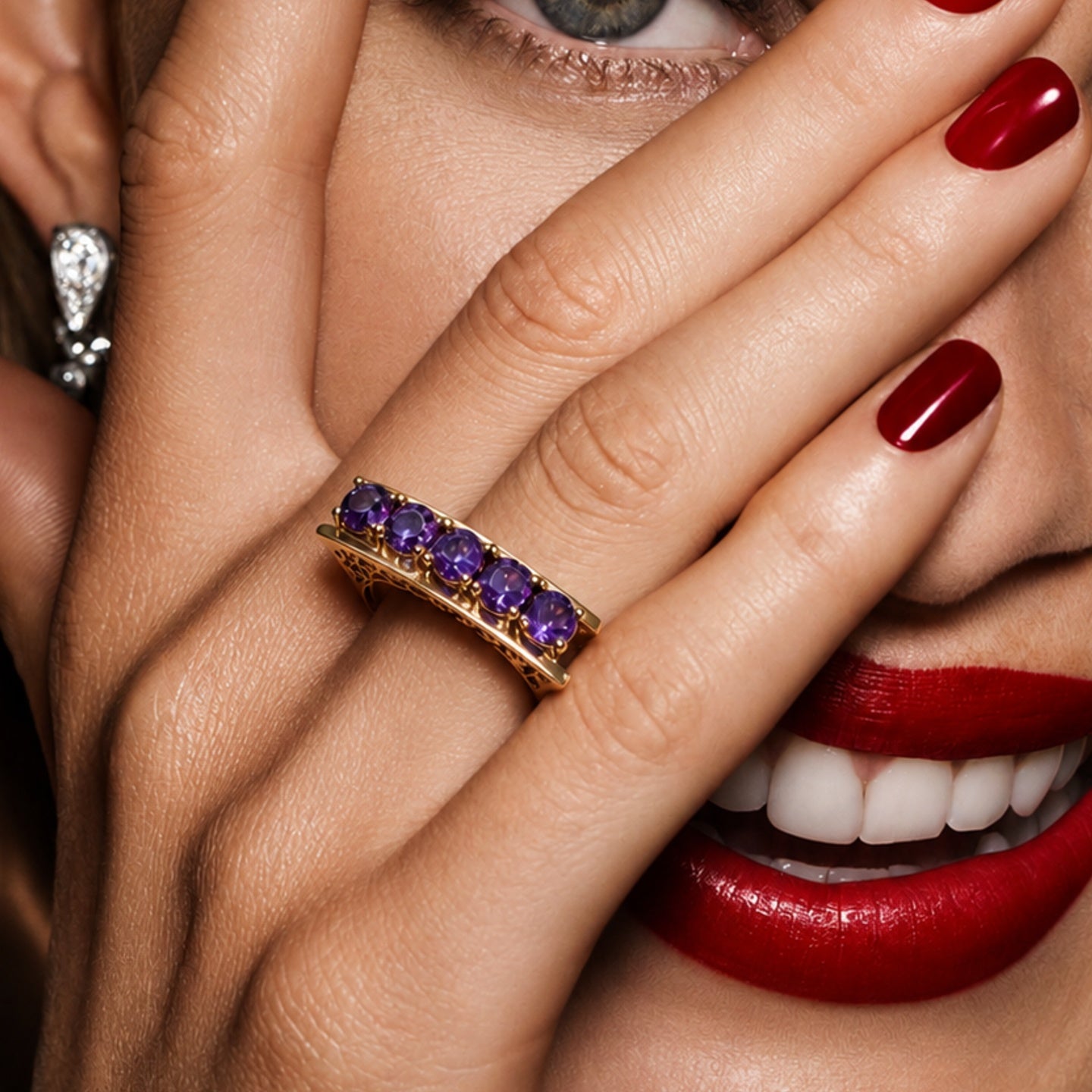 Purple Crystal Band Ring | Stainless Steel Anti Tarnish Ring for Women