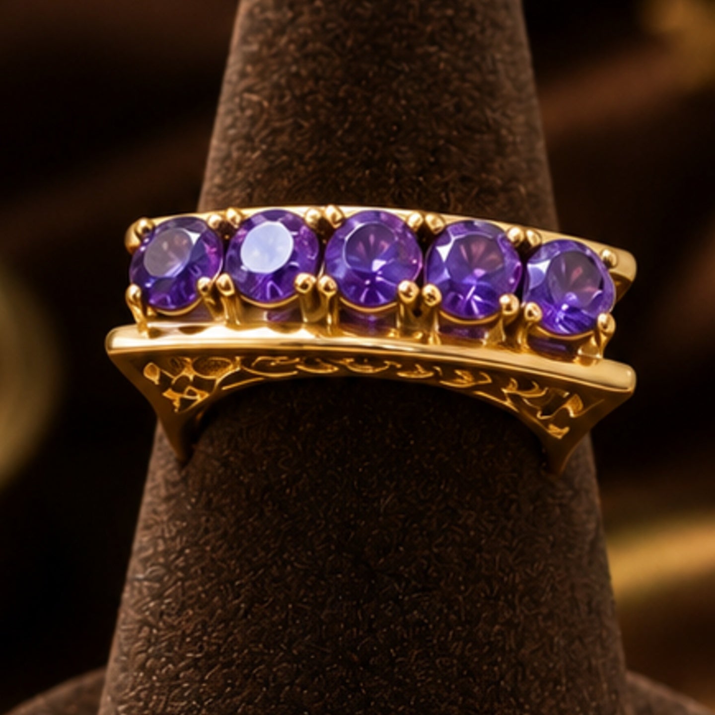 Purple Crystal Band Ring | Stainless Steel Anti Tarnish Ring for Women