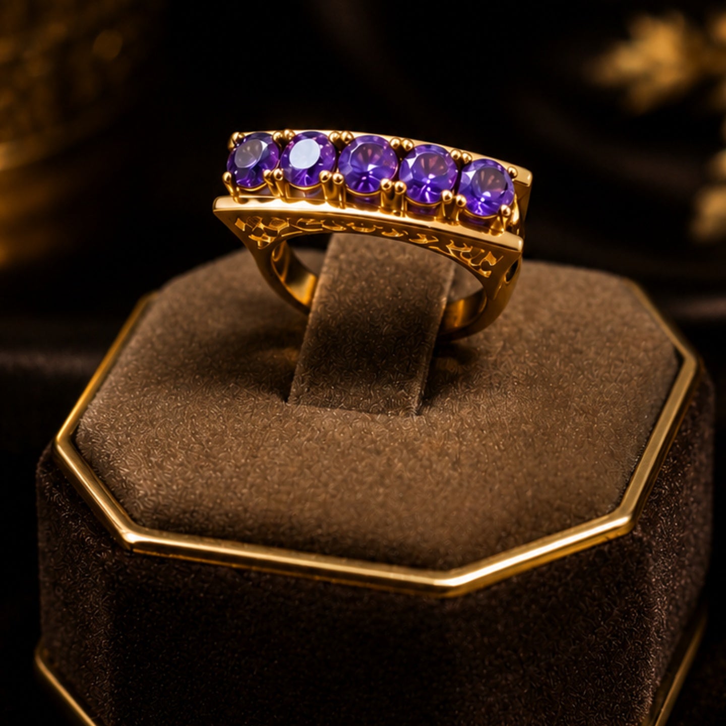 Purple Crystal Band Ring | Stainless Steel Anti Tarnish Ring for Women
