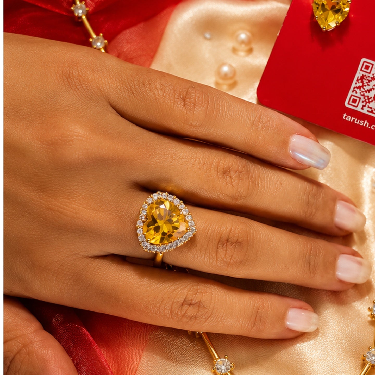 Yellow Diamond Look - Heart Jewelry Set | Stainless Steel Anti Tarnish Necklace, Earrings & Ring Set