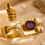 Semi Precious Banagle 18 Kt Gold Plated Pink Tourmaline & Pearl Open Cuff Kada for Women