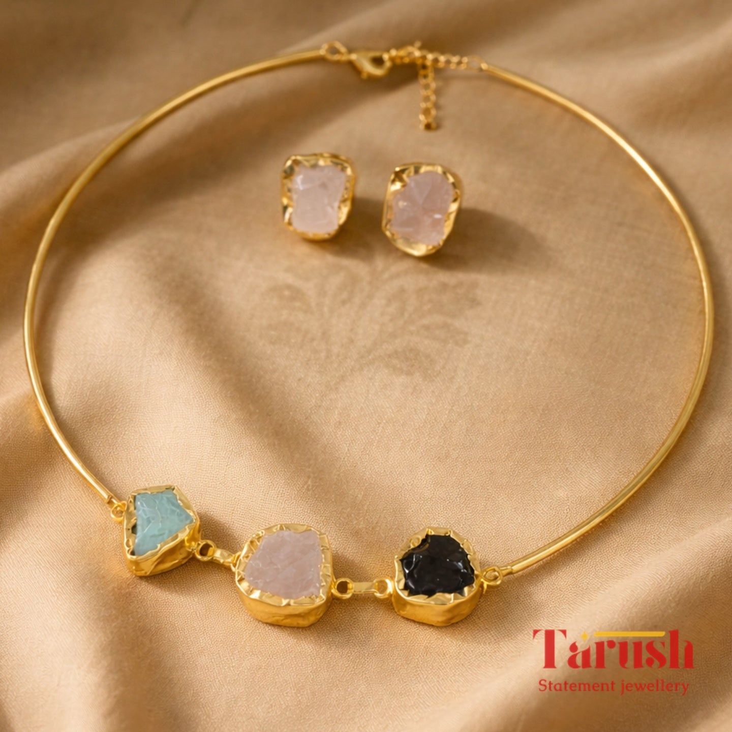 18 Kt Gold Plated Druzy Halsi Set - Stones May Vary From the Pic Semi Precious stone