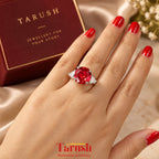 Red Rose Cut Diamond Look (DIAMOND REPLICA) Ring | Stainless Steel Anti Tarnish Adjustable Ring