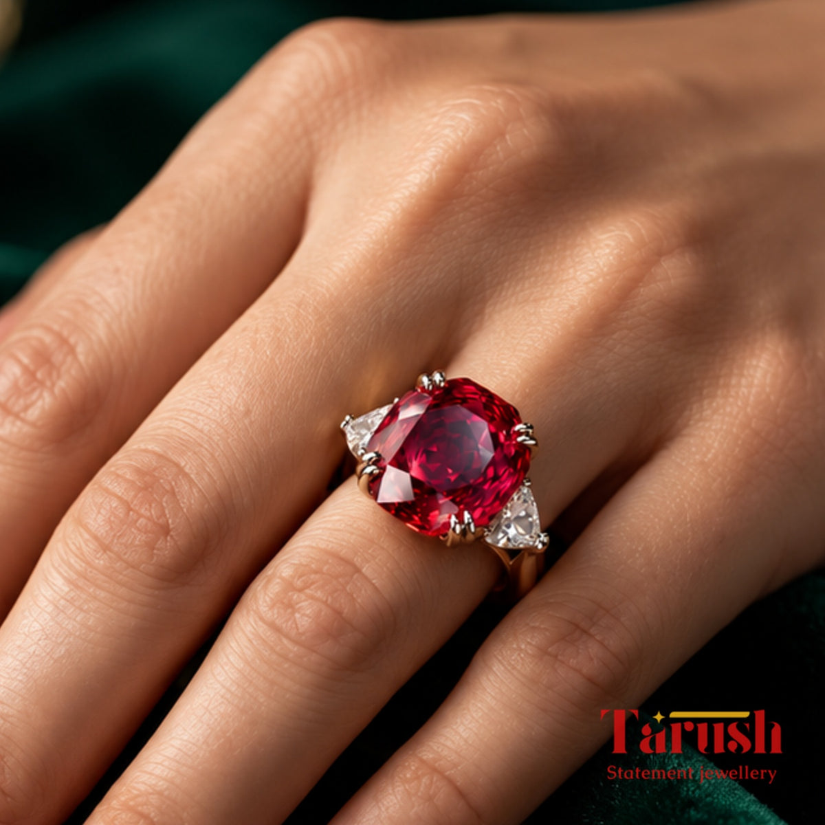 Red Rose Cut Diamond Look (DIAMOND REPLICA) Ring | Stainless Steel Anti Tarnish Adjustable Ring