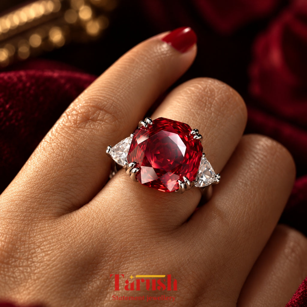 Red Rose Cut Diamond Look (DIAMOND REPLICA) Ring | Stainless Steel Anti Tarnish Adjustable Ring